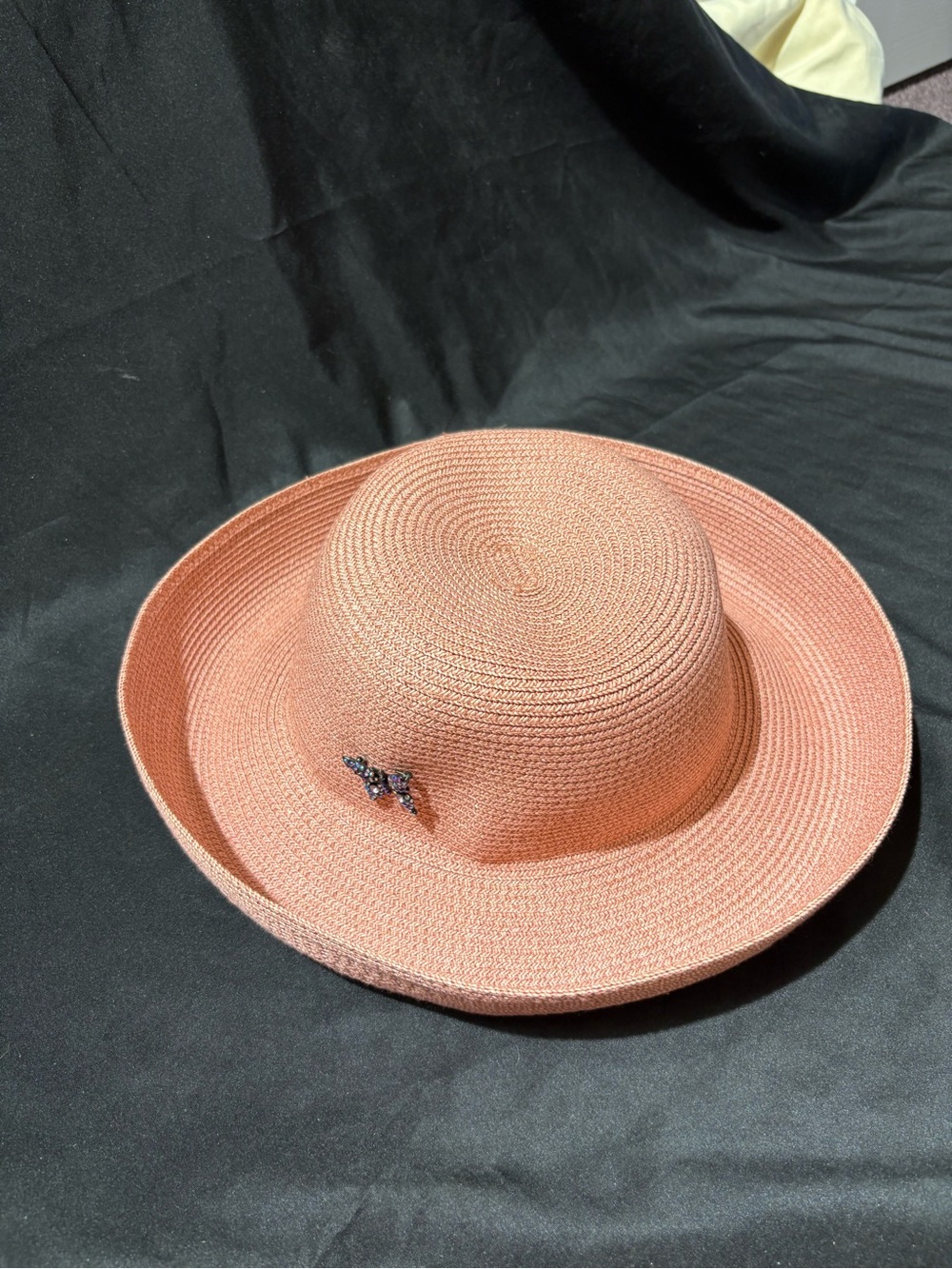 Scala Straw Sun Hat in Coral Pink with Decorative Pin
